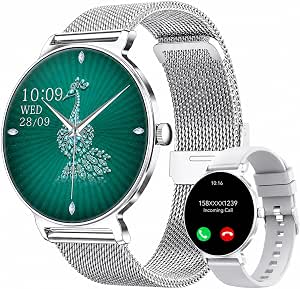 💎 75% MEGA DEAL! Smartwatch Damen mit Telefonfunktion, 1,27-Zoll AMOLED-HD Voll-Touchscreen Smartwatch, 120+ Sportmodi, IP68 Wasserdicht Fitness Tracker mit Herzfrequenz, Schlafmonitor für iOS Android, Silber