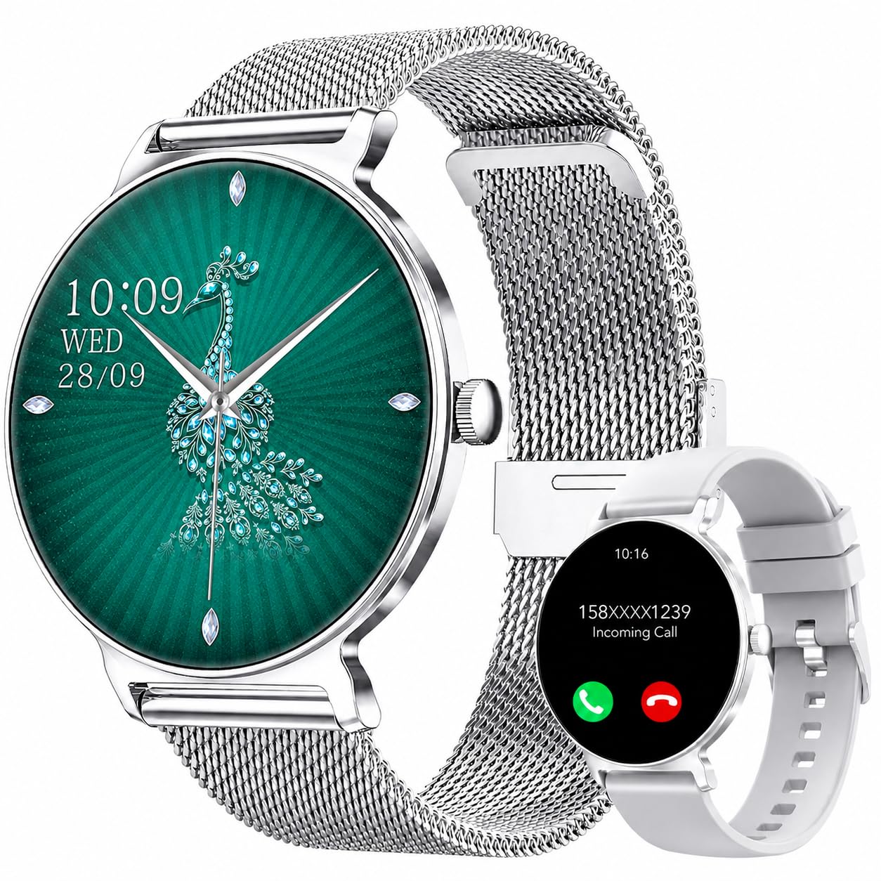 taopodo Orologio Smartwatch Donna, Schermo Rotondo AMOLED 1,27", Chiamate Bluetooth, Monitoraggio Battito e Sonno Smart Watch Donna, 120+ Modalità Sportive, Impermeabilità IP68 (Argento)