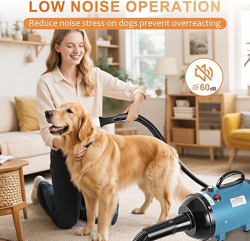 Miniatura 3 de NESTROAD Secador de perros para aseo de mascotas, alta velocidad 4.3HP3200W soplador de perro con velocidad ajustable continua, secado profesional