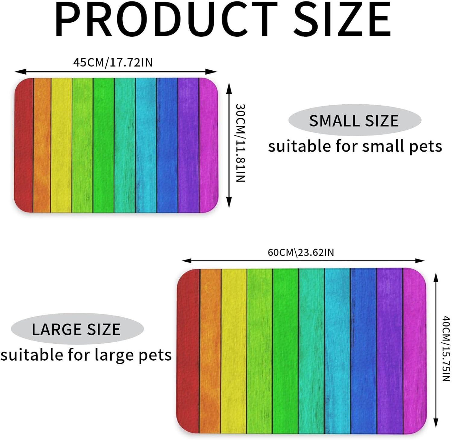 Dog Food Mat for Floors, Absorbent Cat Mat for Food & Water, Rainbow Colored Wood Background, Non-Slip Leather Pet Feeding Mats, Waterproof Dog Cat Food Mats, Quick-Dry Diner Placemat for Bowls