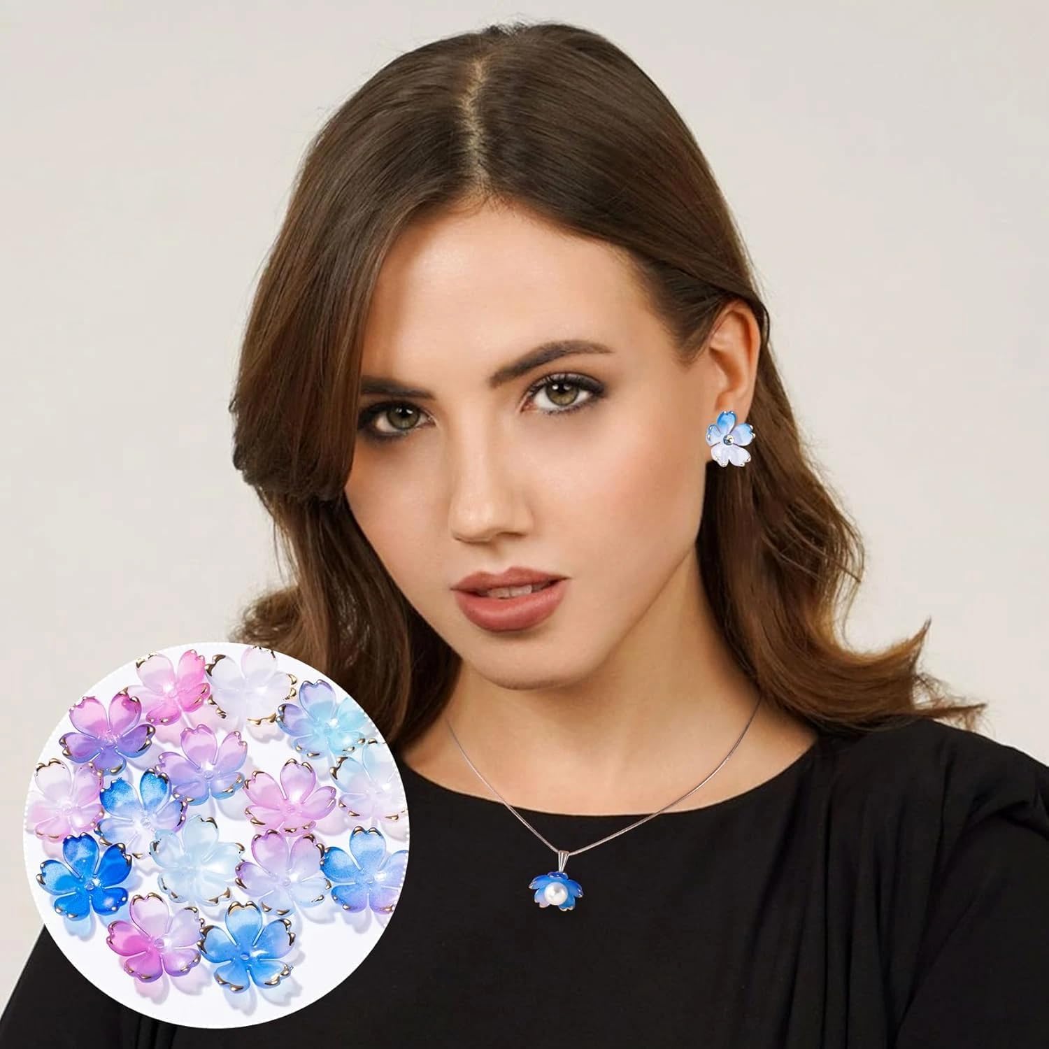 100pcs Acrylic Flower Beads, 20mm Cherry Blossom Plastic Gradient Flower Spacer Beads for DIY Crafts Bracelet Necklace Earrings Jewelry Making(Blue Purple) - Image 4
