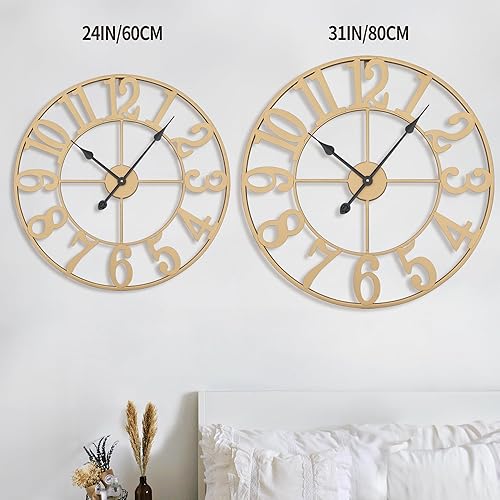 Vista 38 de Large Wall Clock, Metal Retro Roman Numeral Clock, Modern Round Wall Clocks Almost Silent, Easy to Read for Living Silver