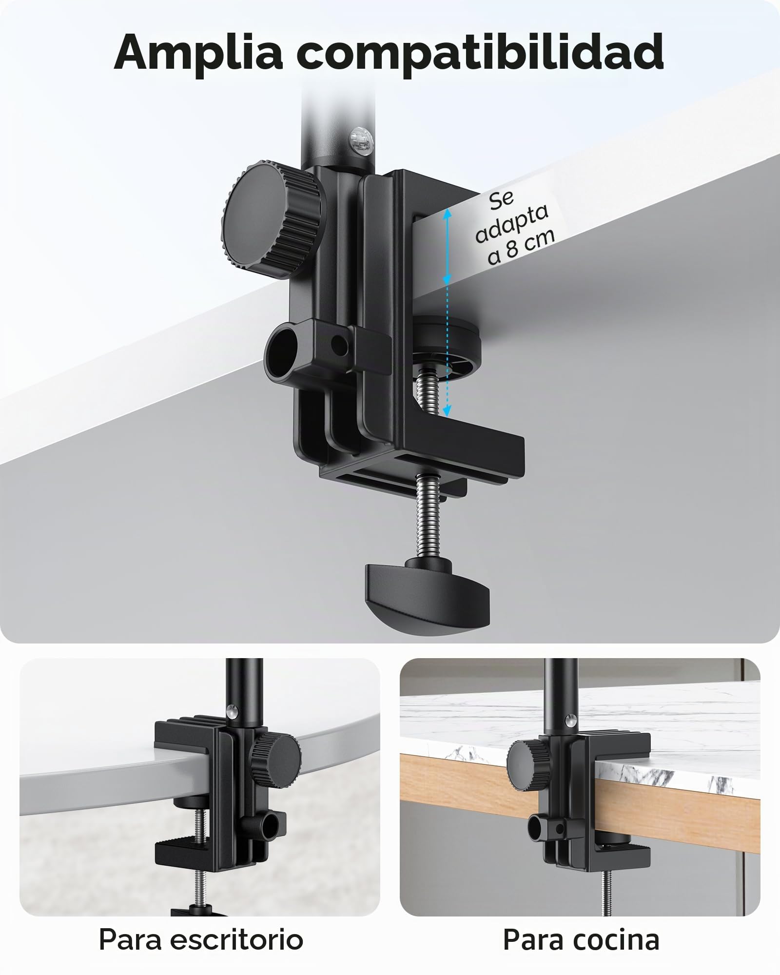 OMOTON Soporte de Tablet para Escritorio, Soporte de Tablet Giratorio 360° para iPad, Soporte de Teléfono Ajustable para Cama con Brazo Sólido, para Todos los iPhone/iPad Pro/Tabletas de Menos de 11"