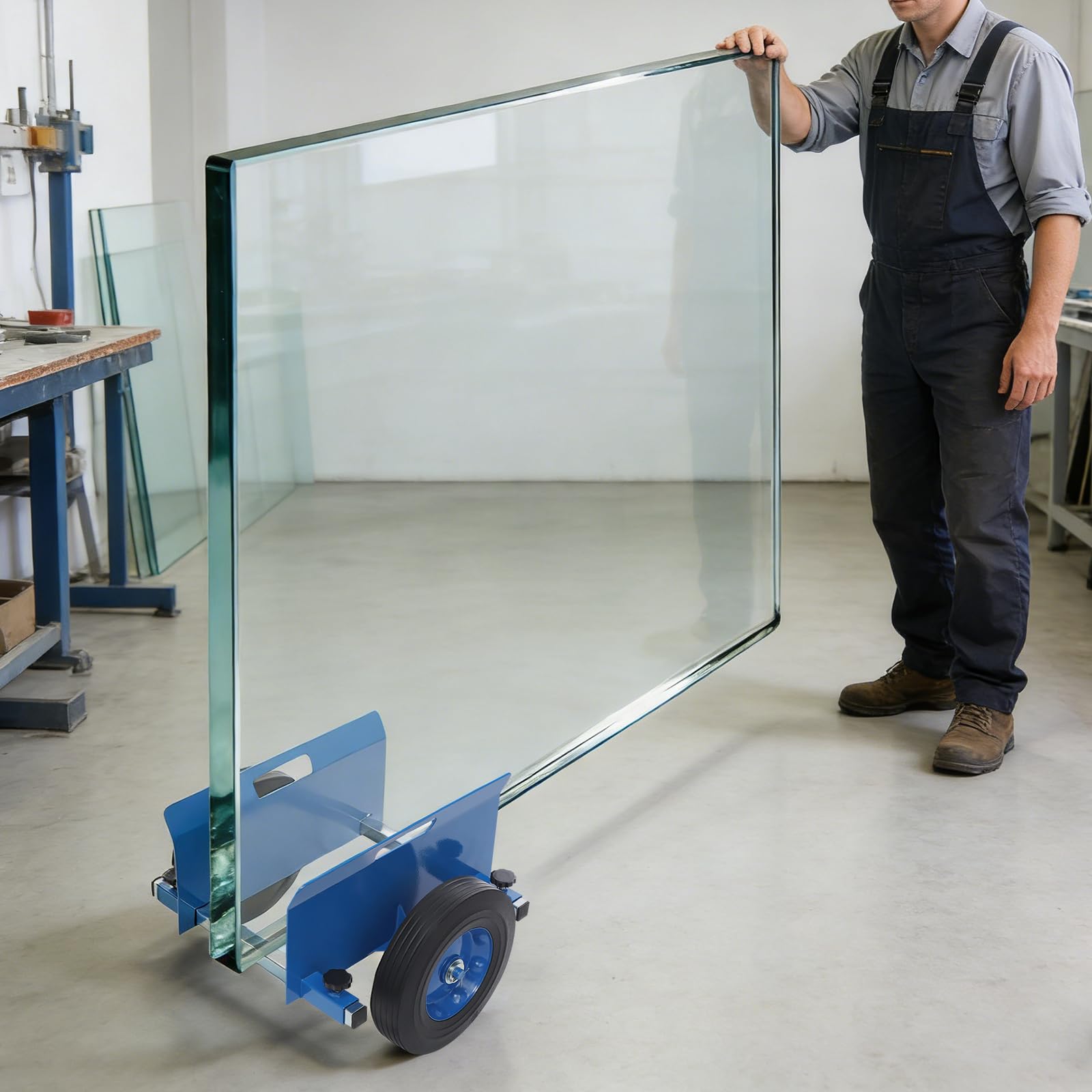 Carrello per piastre fino a 490 kg, carrello regolabile con 2 ruote in gomma piena, rullo per pannelli pesanti per cartongesso, pannelli di legno, porte, vetro e lamiere metalliche