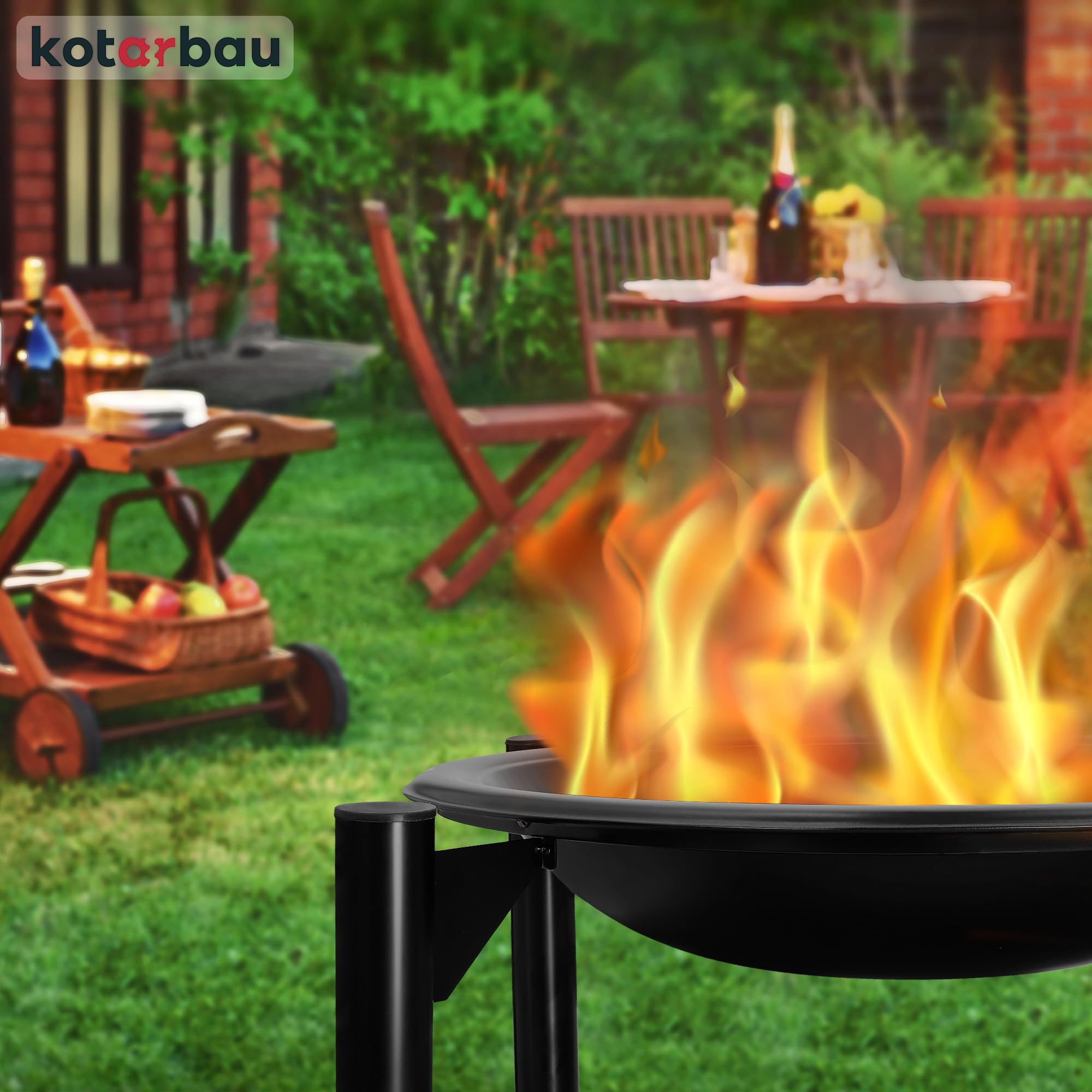 KOTARBAU Braciere Ghisa in Acciaio Nero | Braciere Esterno | Brazero Giardino 58x58x55cm con Conservazione In Legno
