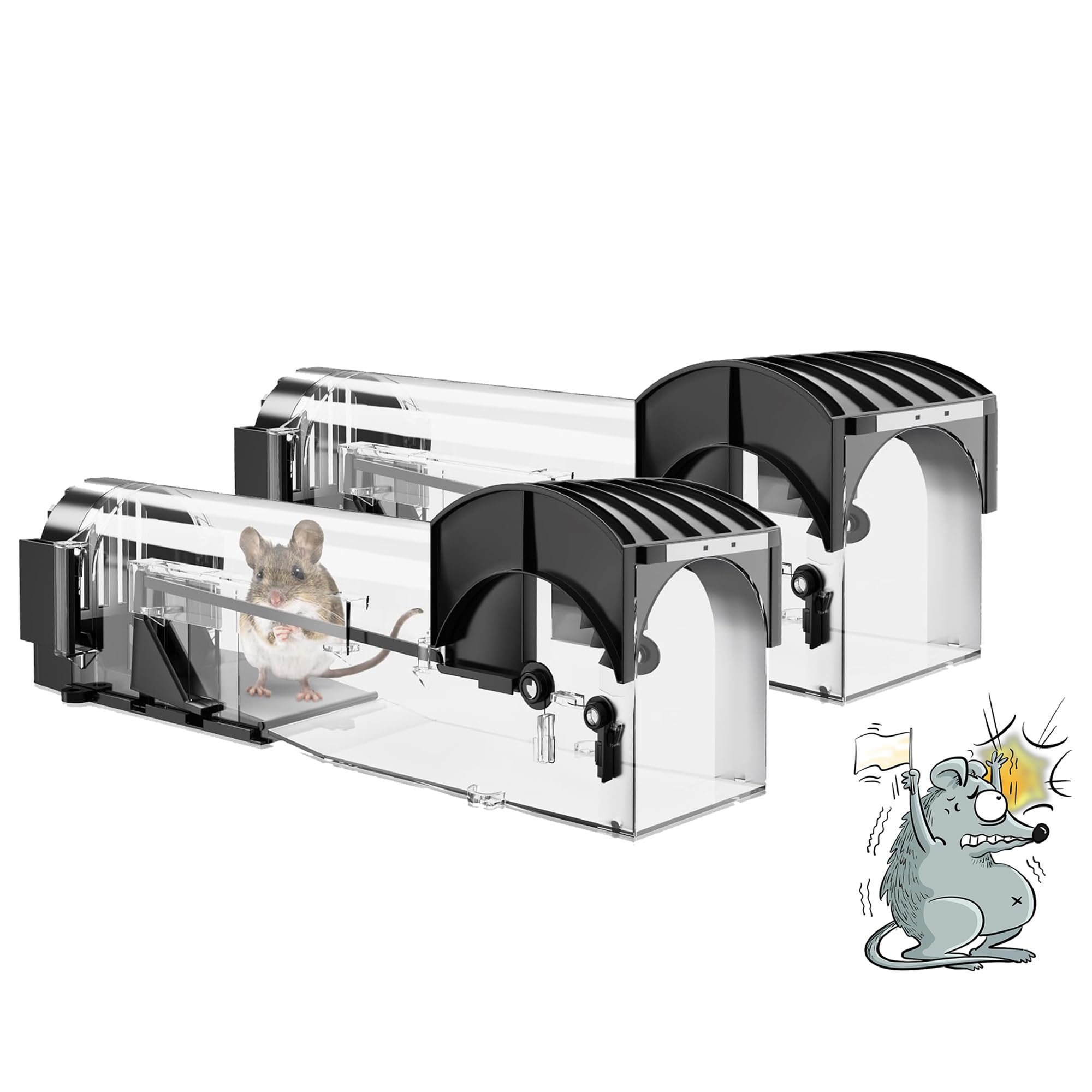 Humane Mouse Trap for Indoors and Outdoors, 2-Pack 31cm Extra-Long Rat Traps, Pets and Children Friendly, Small Rodent Mice Trap Catch and Release, Effective and Highly Sensitive Catcher