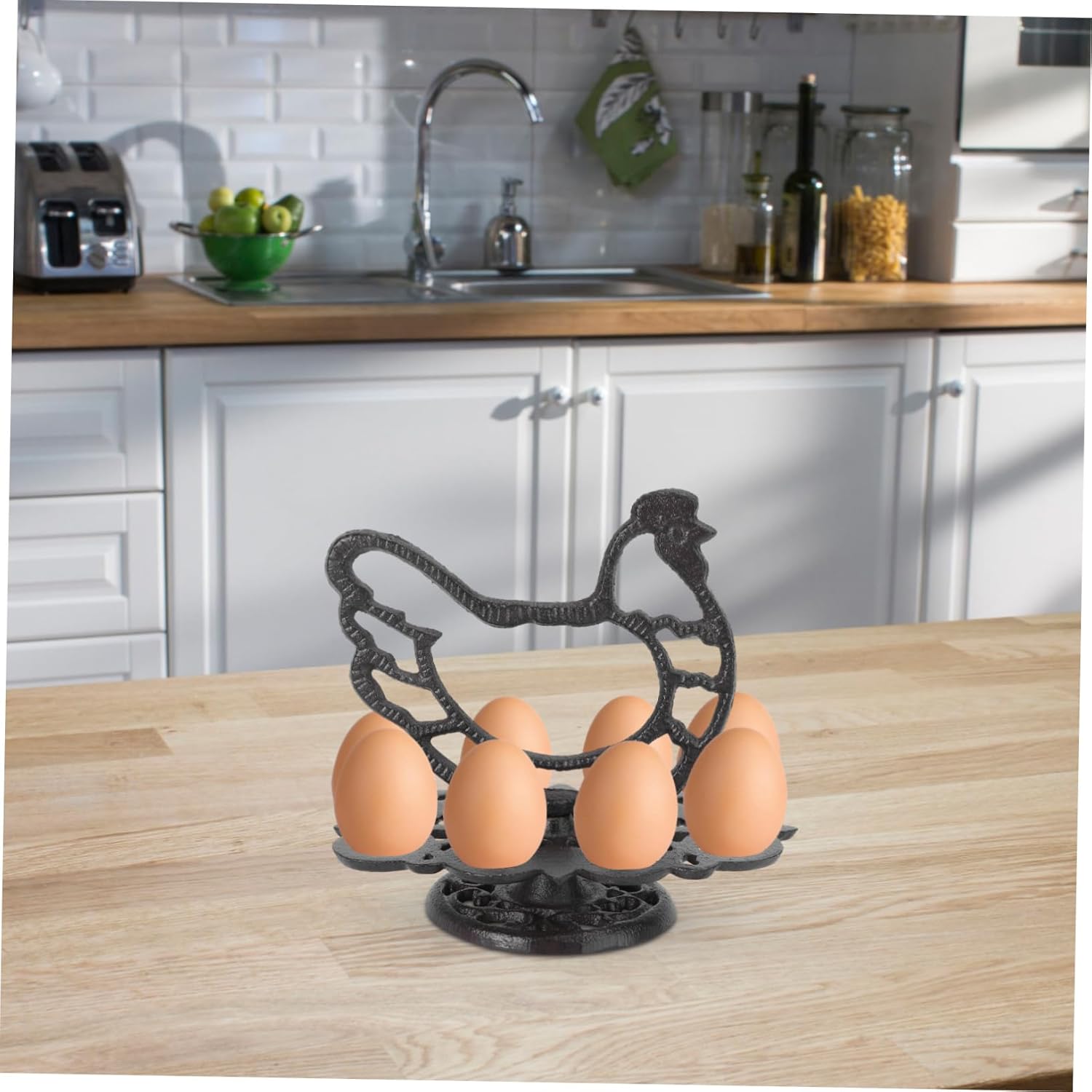 VICASKY Retro Black Iron Egg Storage Holder Vintage Style Kitchen Rack for Countertop and Dining Decorative Cast Iron Egg Rack Practical Organizer for Restaurants and Home Use