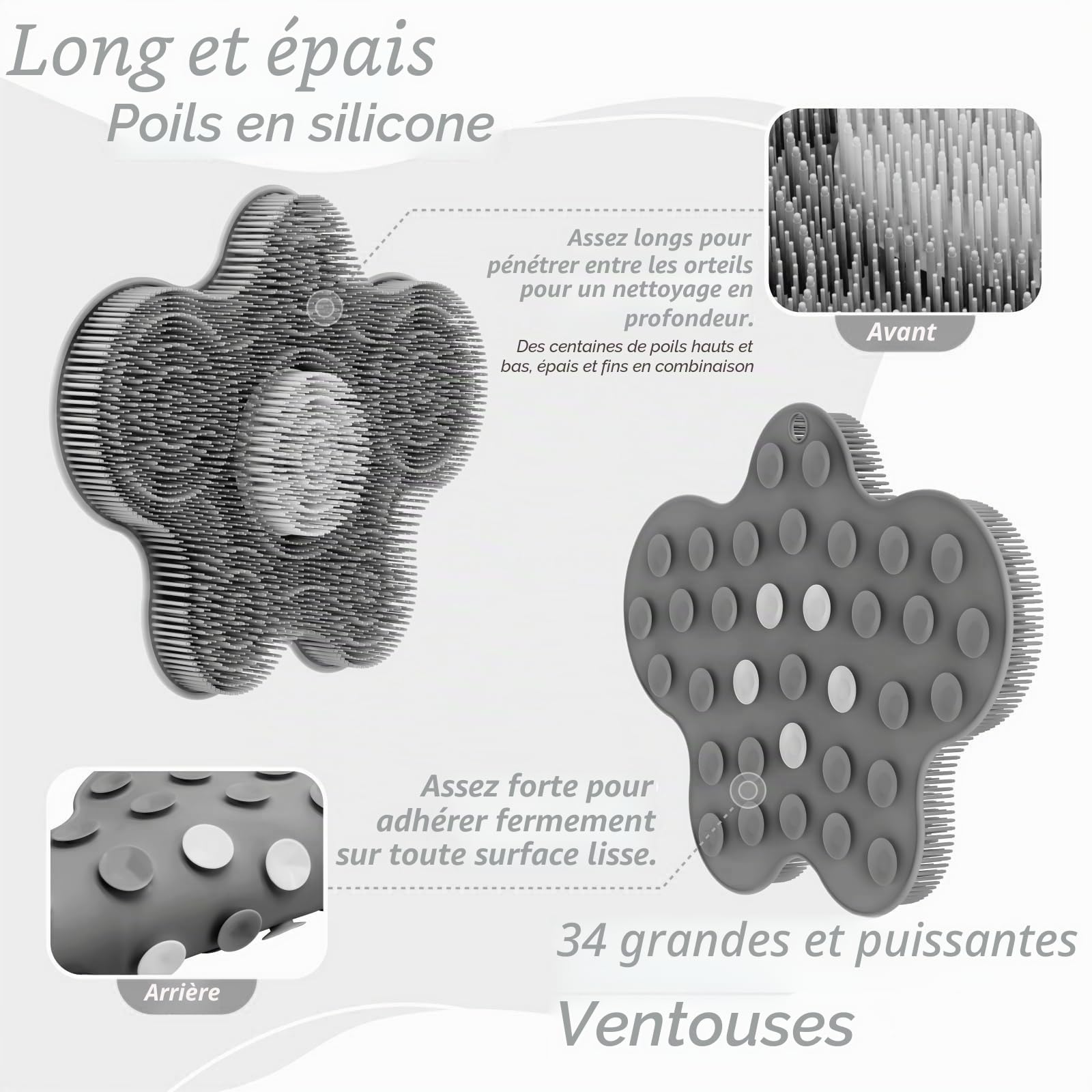 Tapis de Nettoyage des Pieds pour Douche, 14,2 * 11,2 Pouces Tapis de Douche en Silicone pour récurage des Pieds, Soin des Pieds Brosse antidérapante avec ventouses, Nettoyage en