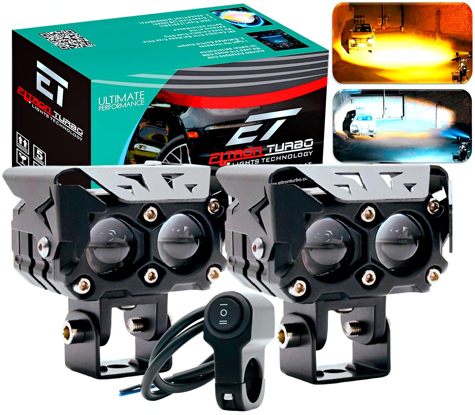 ELTRON TURBO Waterproof 2 Year Warranty Super High Bright Dual Lens Mini Driving Power Fog Light Universal All Motorcycle, Bike, Cars Projector Light 2 Color White & Yellow Pack of 2,12V DC 145W Each-image-37
