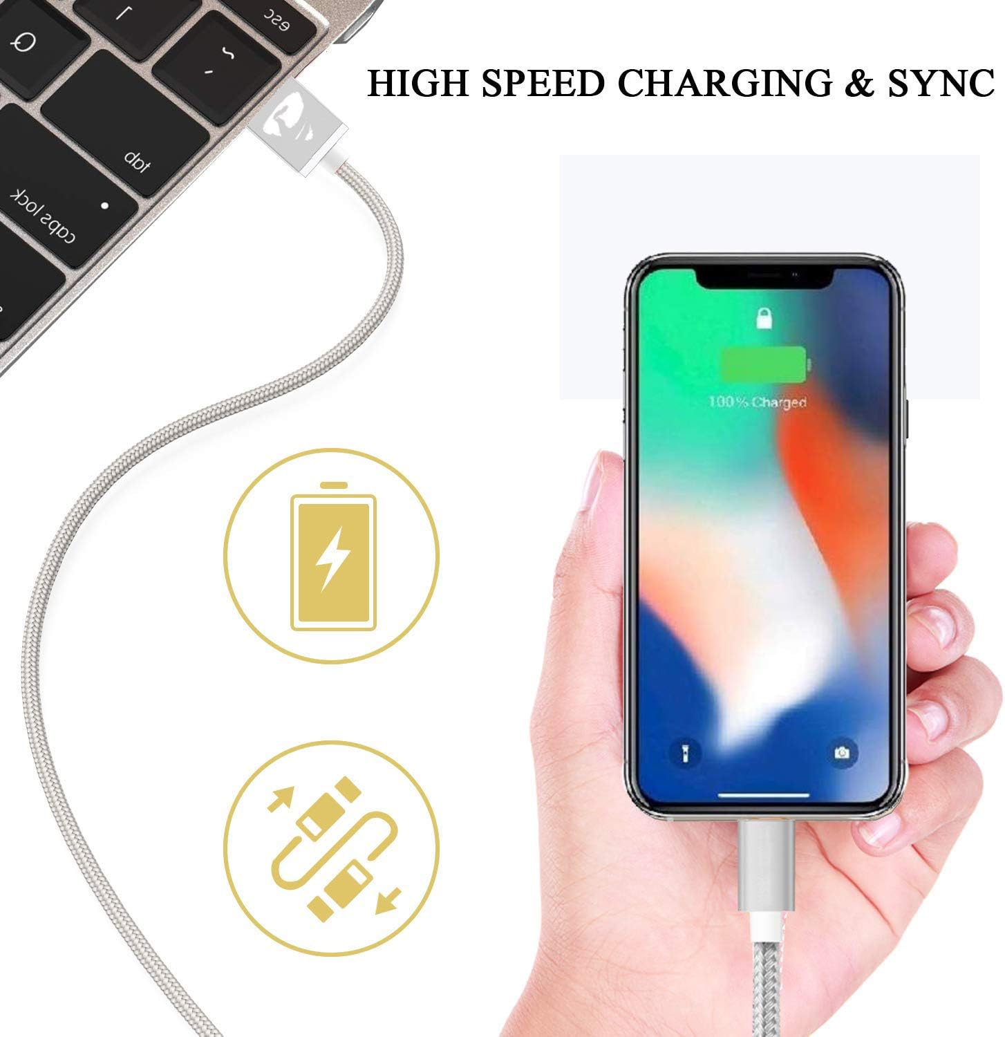 iPhone Charger Aioneus iPhone Cable MFi Certified Fast Charging Cable 3Pack 6ft Nylon Braided iPhone Charging Cord Compatible with iPhone 11/XR/XS/X/10/8/8 Plus/7/7 Plus/6/6s/Plus/SE/5c/5s/5 iPad