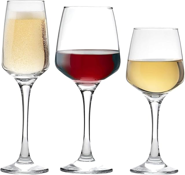 Argon Tableware 'Tallo' Red, White & Champagne Glasses - 18 Piece Set - 400ml, 295ml, 230ml