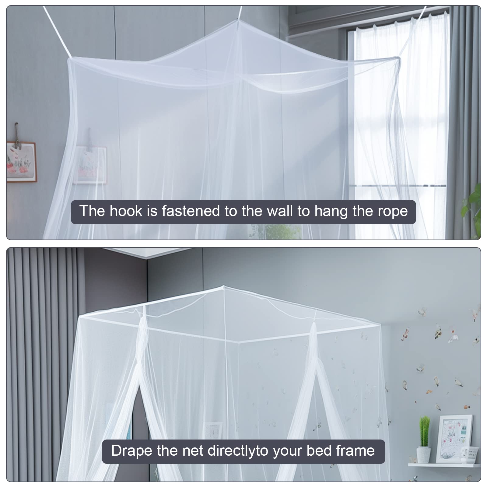 mizikuu Zanzariera Quadrata, Zanzariera per Letto Matrimoniale Quattro Porte Leggero e Traspirante Grande Zanzariera Letto per letto singolo a king size(Bianca 190 x 210 x 240 cm)