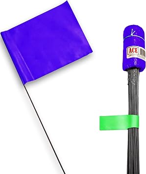 Purple Marking Flags 100 Pack - 4x5x21 Inch Purple Flags for Yard - Markers For Lawn, Irrigation, Landscaping, Survey & Sprinkler Head Marking