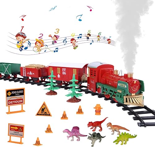 Juego de tren eléctrico para niños y niñas, juego de tren de Navidad con humo real, sonidos y luces, tren de juguete clásico con motor de locomotora