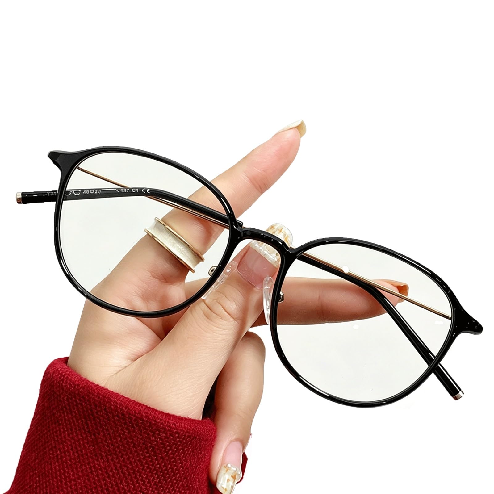 KLJUddGY Thin Eyewear Frames Round Full Rim Spectacles for Computer Reading Glasses Non Prescription Eyeglasses Lightweight Glasses(Nero)