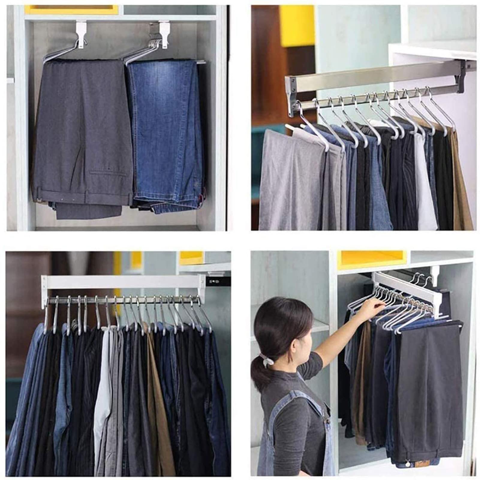 Porte Pantalon Coulissant télescopique en Acier Inoxydable, Porte Cintre Coulissant, Garde-Robe Peu encombrant Rack de Rail,350 mm/13.78 Zoll