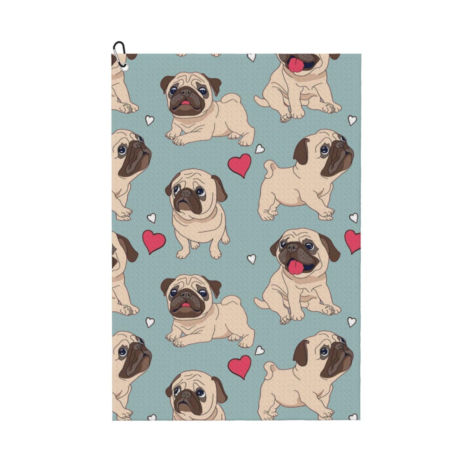 Hnnkloy Blue Pug Sticker, 16x24 in Portable Waffle Golf Towels with Carabiner Clip for Golf Bag