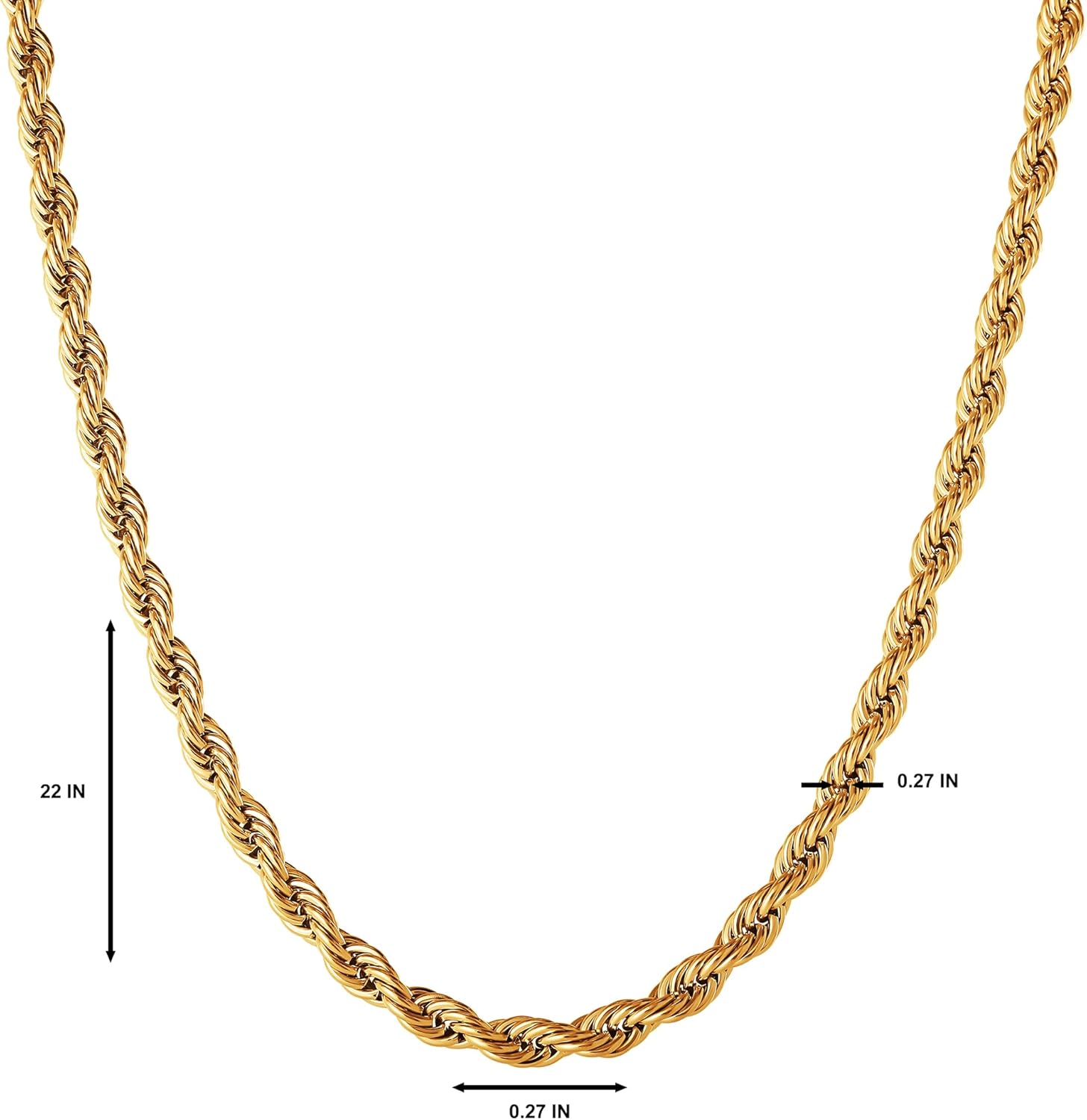 Lucky Brand Men’s Stainless Steel Rope Chain Necklace - 22” Gold-Tone Plated 7MM Durable 316L Steel Jewelry - Image 4