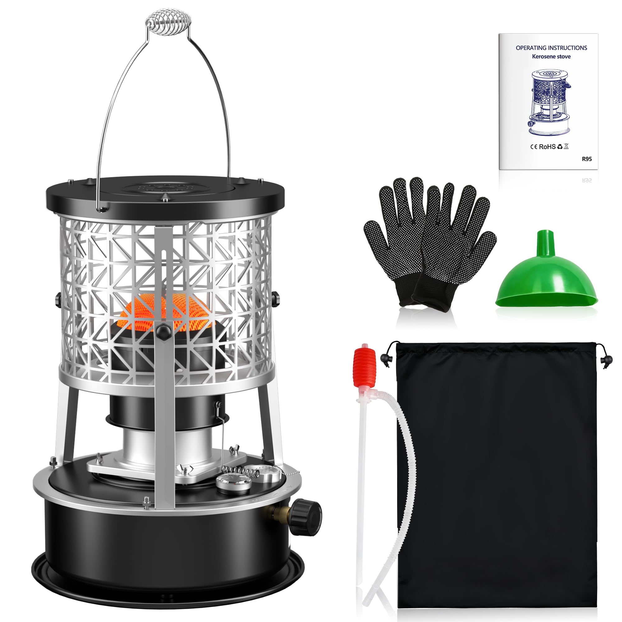 Pfctart Portable Kerosene Heater, 5L Paraffin Stove with 360° Surround Burner, for Home Camping, Hiking, Ice Fishing