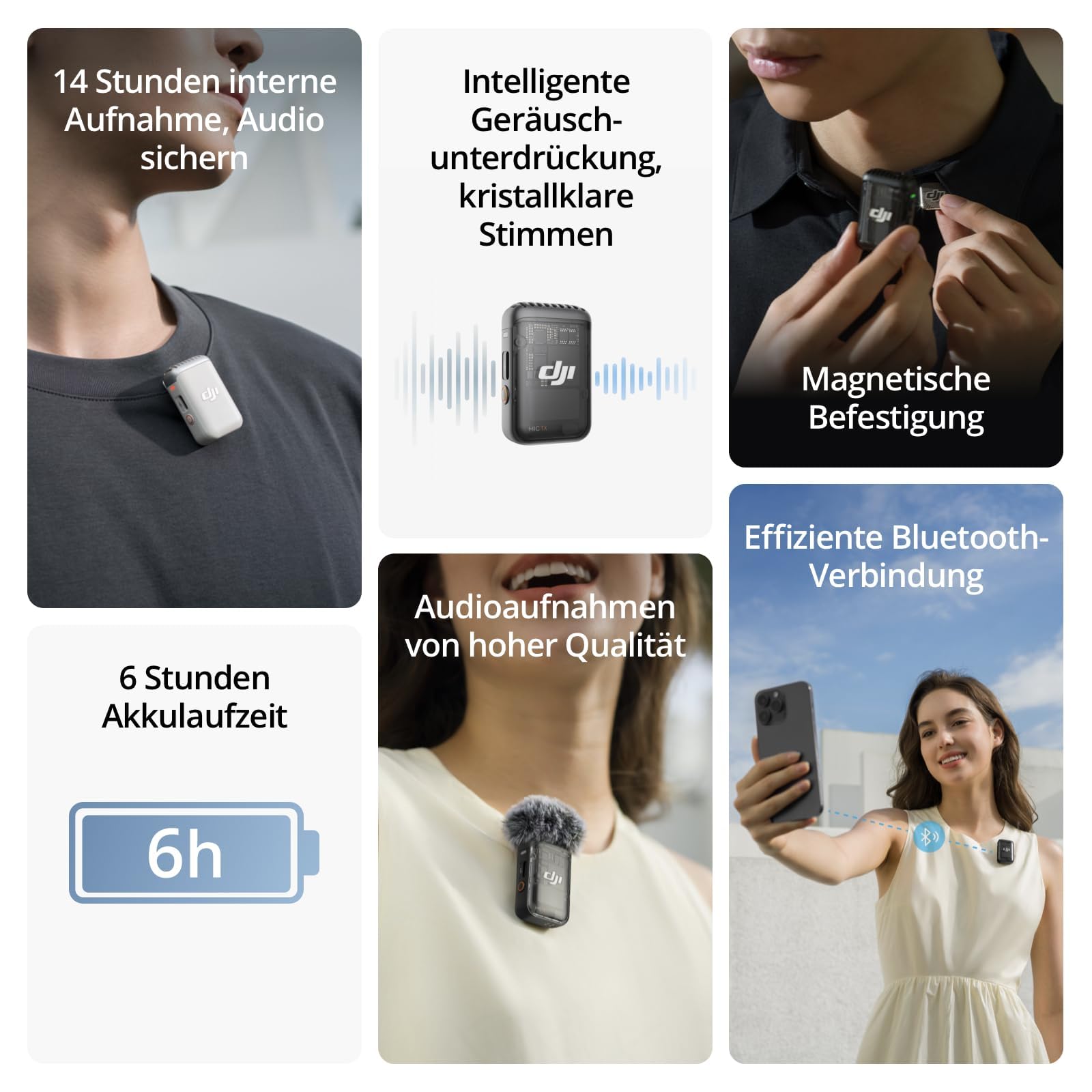 DJI Mic 2-Sender (Schattenschwarz), kabelloses Mikrofon mit intelligenter Rauschunterdrückung, 14 Stunden interne Aufnahme, 6 Stunden Akkulaufzeit, magnetische Befestigung, Bluetooth-Mikrofon