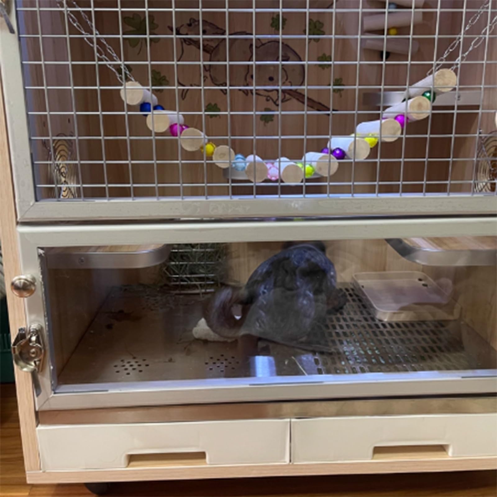 Jaula de ardilla Chinchilla - Hábitat de madera para animales pequeños con rejillas de ventilación transpirables, diseño de nido de hielo, enfriador para verano, apto para varias mascotas pequeñas, 60