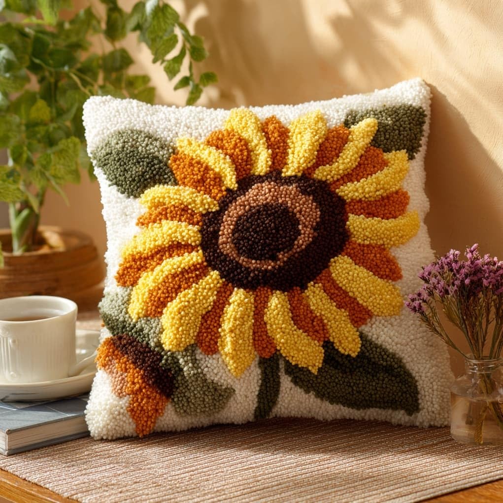 WallustrioaW Latch Hook Kit for Cushion Making,Sunflower Flowers