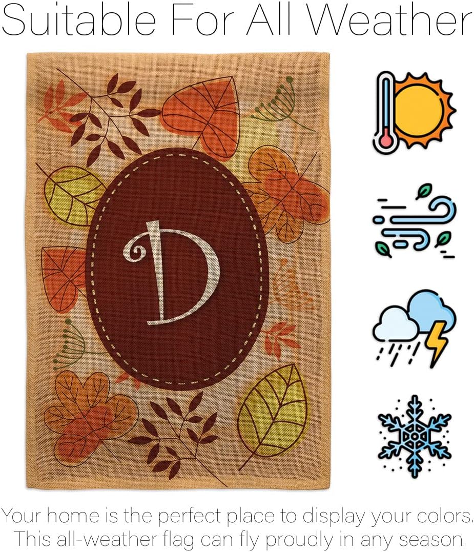 Autumn D Initial Garden Flag - Set Wall Holder Monogram Fall Harvest & Scarecrow Pumkins Sunflower Leaves Season Autumntime Gathering - House Banner Small Yard Gift Double-Sided 13 X 18.5