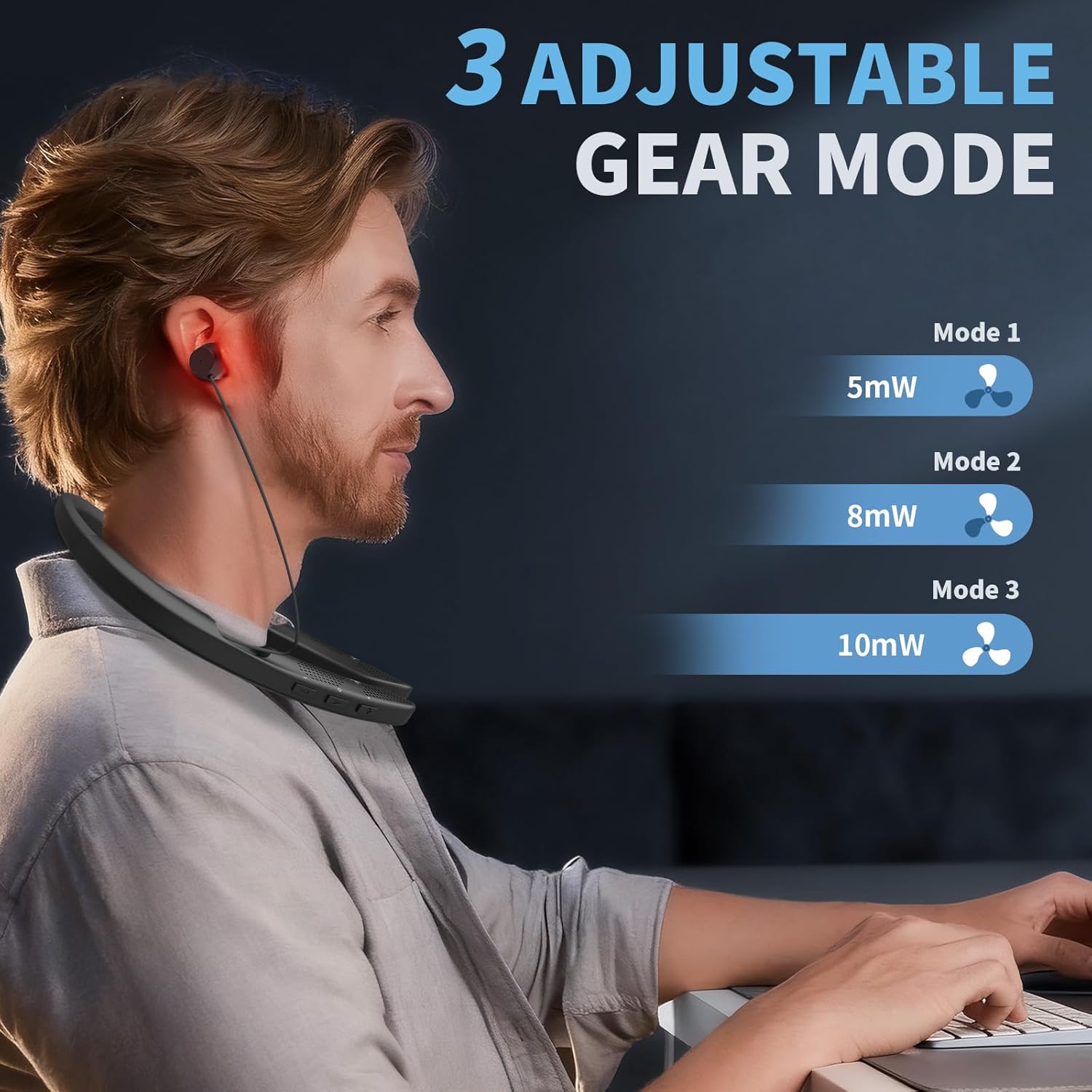 Red Light for Ears, Portable Ear Wellness Device, Wearable Red Light Device, Neckband Design with Adjustable Earbud Cord, Featuring 3-Level Adjustment