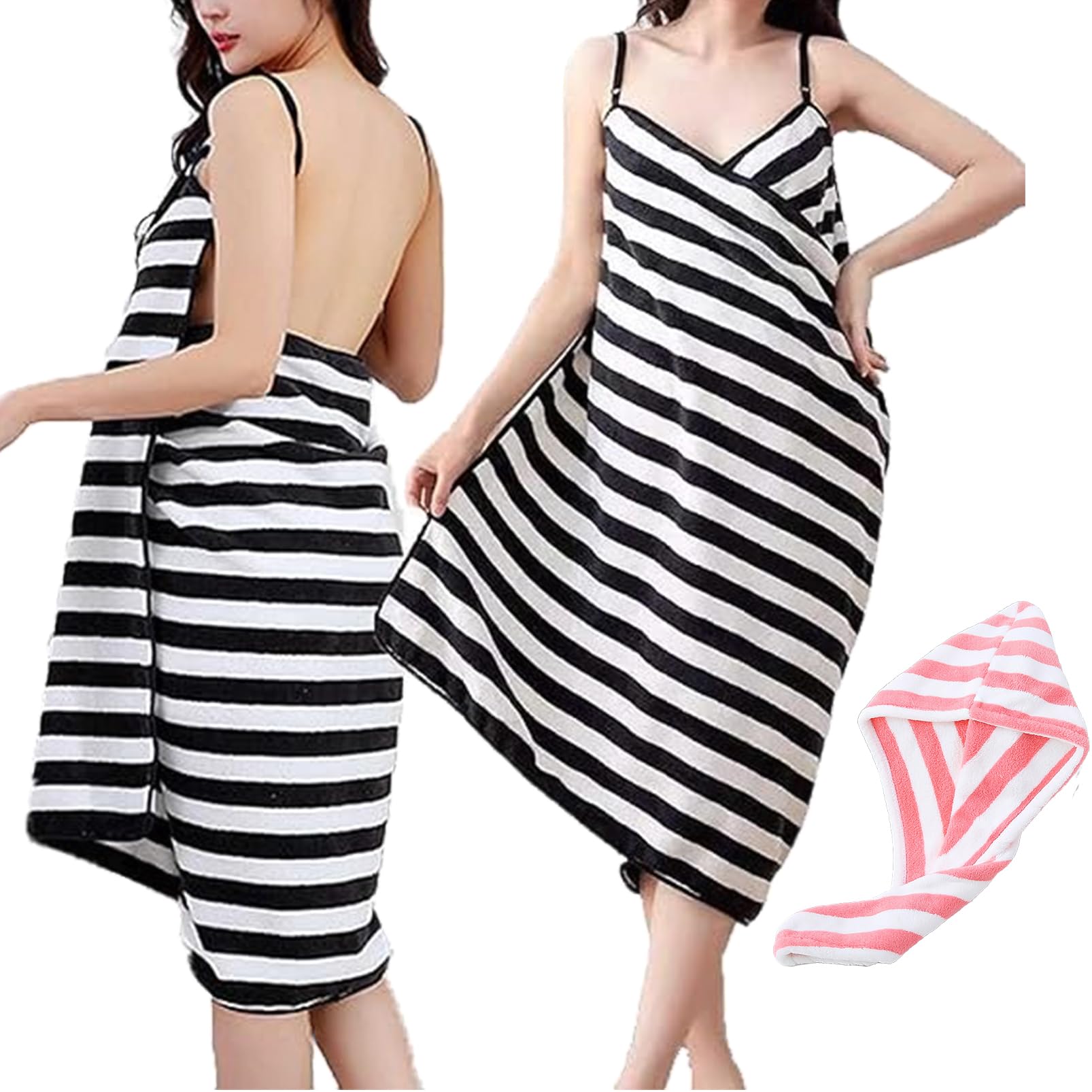 zardvern Glow Wrap Towel with Straps, GlowWrap Chic Cache Towel Wrap with Straps, Wearable Bath Towel with Hair Drying Cap for Women, Softness &