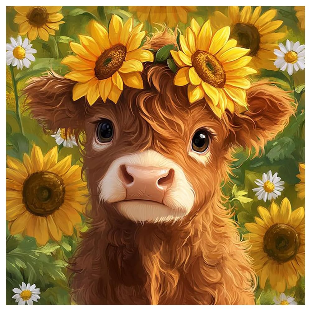 Jakener Cross Stitch Kits for Adults Beginners, Highland Cow Stamped Embroidery Kits for Adults, 11CT Counted Embroidery Needlepoint Kits Fun DIY Crafts Home Decor 14x14 Inch