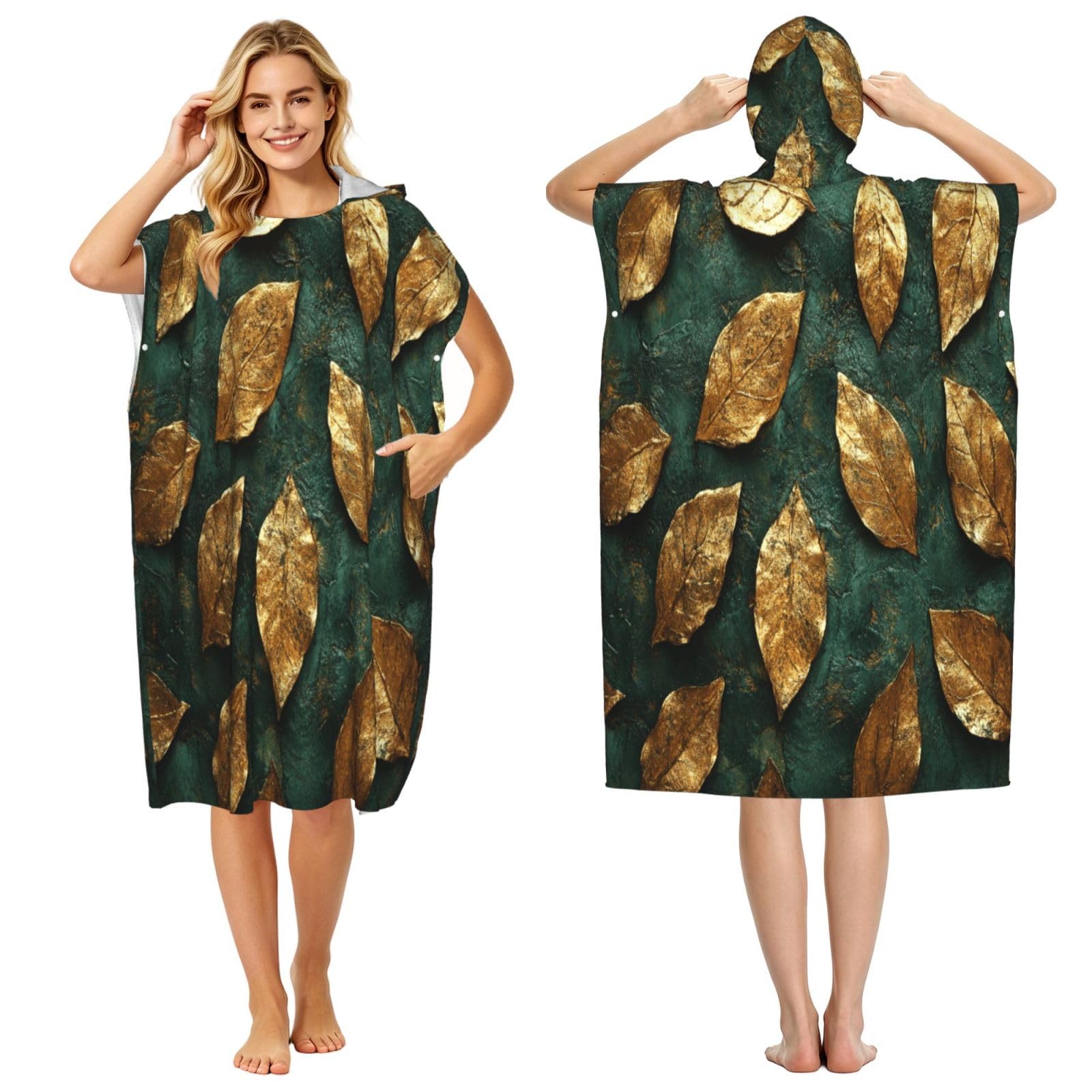 DTHKJNLSF Luxury Turtle Back Leaf Adult Hooded Beach Poncho Towel