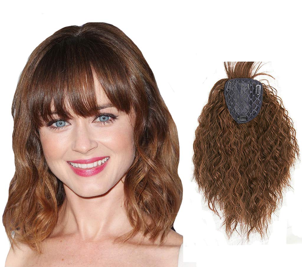 Fuffy Curly Forehead Wiglet 14" Clip in Topper with Cut Fringe for Women Covering Grey Hair Nature Black