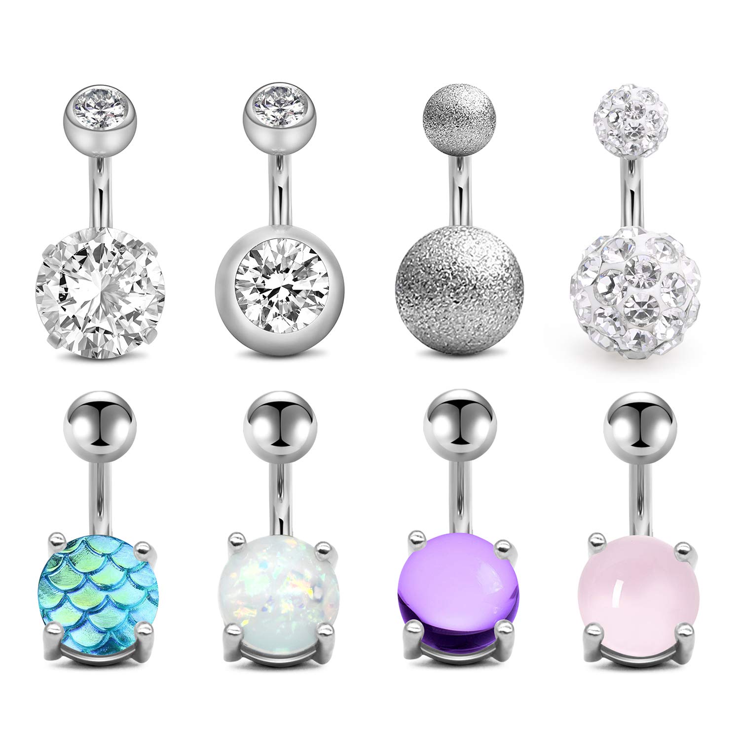 FECTAS 14g Belly Button Rings Surgical Steel CZ with Retainers 6mm Short Barbell for Shallow Navel Ring Women Girls Rose Gold Silver