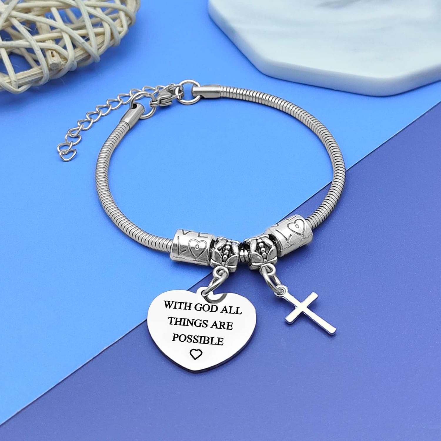 DlaeKua Christian Bracelets for Women Positive Quotes Gifts Religious Gifts Baptism Presents for Daughter Granddaughter Faith Gift for Goddaughter Godson Inspirational Gift for Her Christmas Presents - Image 3