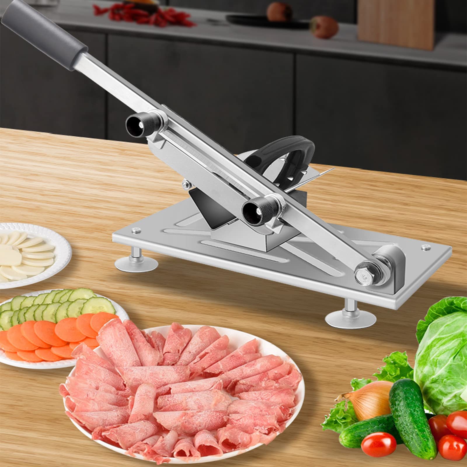 Cortadora de Carne para Uso doméstico o Comercial,Máquina cortadora de Carne para el hogar,con Hoja de Acero Inoxidable Adicional, Ajuste de Espesor,Rebanadora para Carne Seca y qu