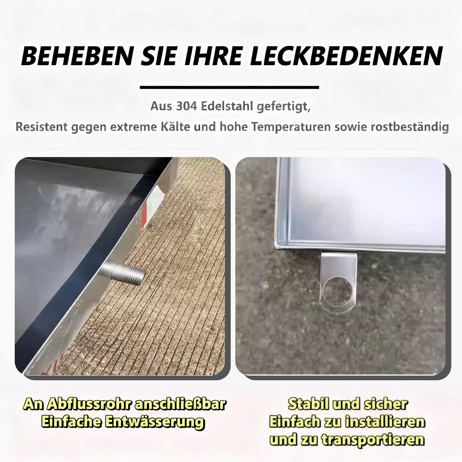 Vaschetta di Raccolta condensa in Acciaio Inox con Tubo Flessibile per la Protezione del Pavimento negli impianti HVAC