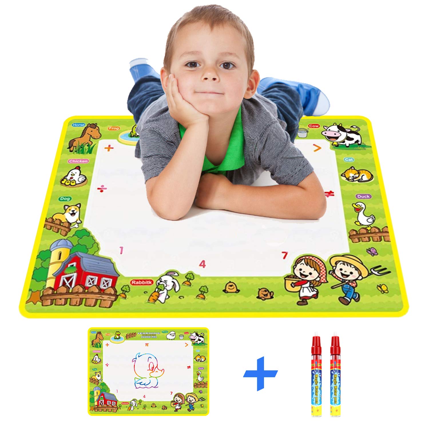 Rangebow Aqua Doodle Mat - Tappetino Magico Ad Acqua 50x36 Cm Con 2 Penne - Colori Vivaci Ad Acqua, Riutilizzabile, Per Bambini Da 3 Anni In Su