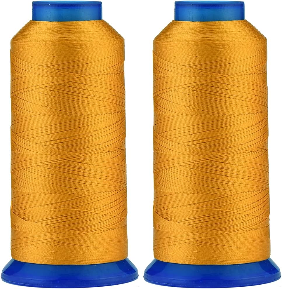 Selric [3000 Yards / 30 Colors Available] Pack of 2 UV Resistant High Strength Polyester Thread #69 T70 Size 210D/3 for Upholstery, Outdoor Market, Drapery, Beading, Purses, Leather (Jeans Yellow)