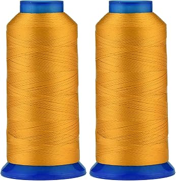 Selric [3000 Yards / 36 Colors Available] Pack of 2 UV Resistant High Strength Polyester Thread #69 T70 Size 210D/3 for Upholstery, Outdoor Market, Drapery, Beading, Purses, Leather Jeans Yellow