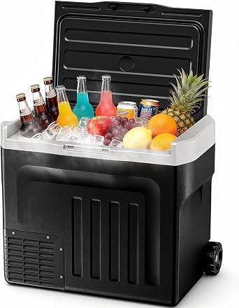 Antarctic Star 12 Volt Refrigerator 42QT40L Compressor Electric Cooler, Car Fridge -4F68F, Portable Freezer 12V/24V DC 100-240V AC, 12V Cooler with Wheels & Handle for Travel,Camping,Truck, Black