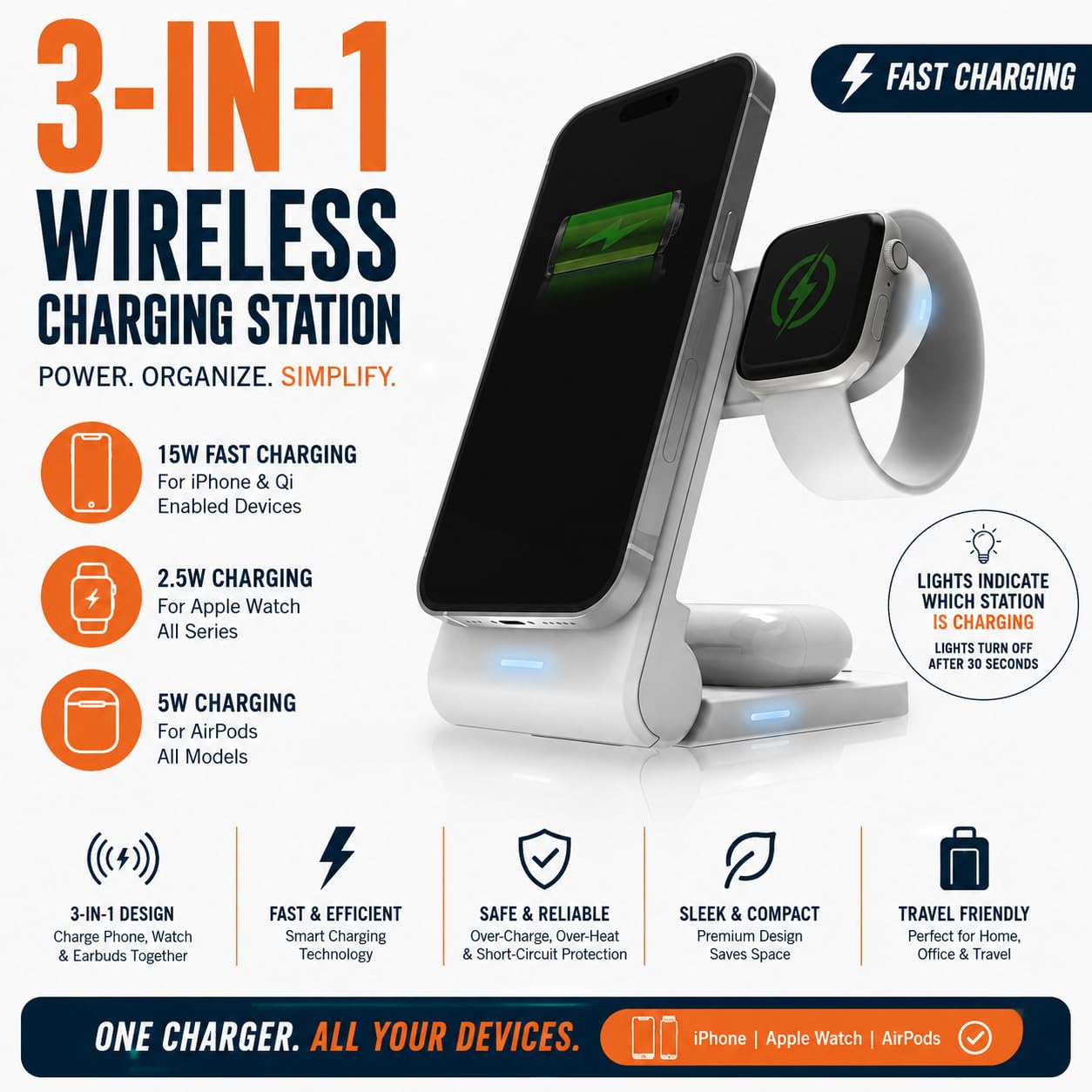 STM ChargeTree Mag: stazione di ricarica wireless MagSafe 3 in 1 per iPhone 17, 16, 15, 14, 13 e 12, Apple Watch e AirPods, dock pieghevole e salvaspazio, bianco