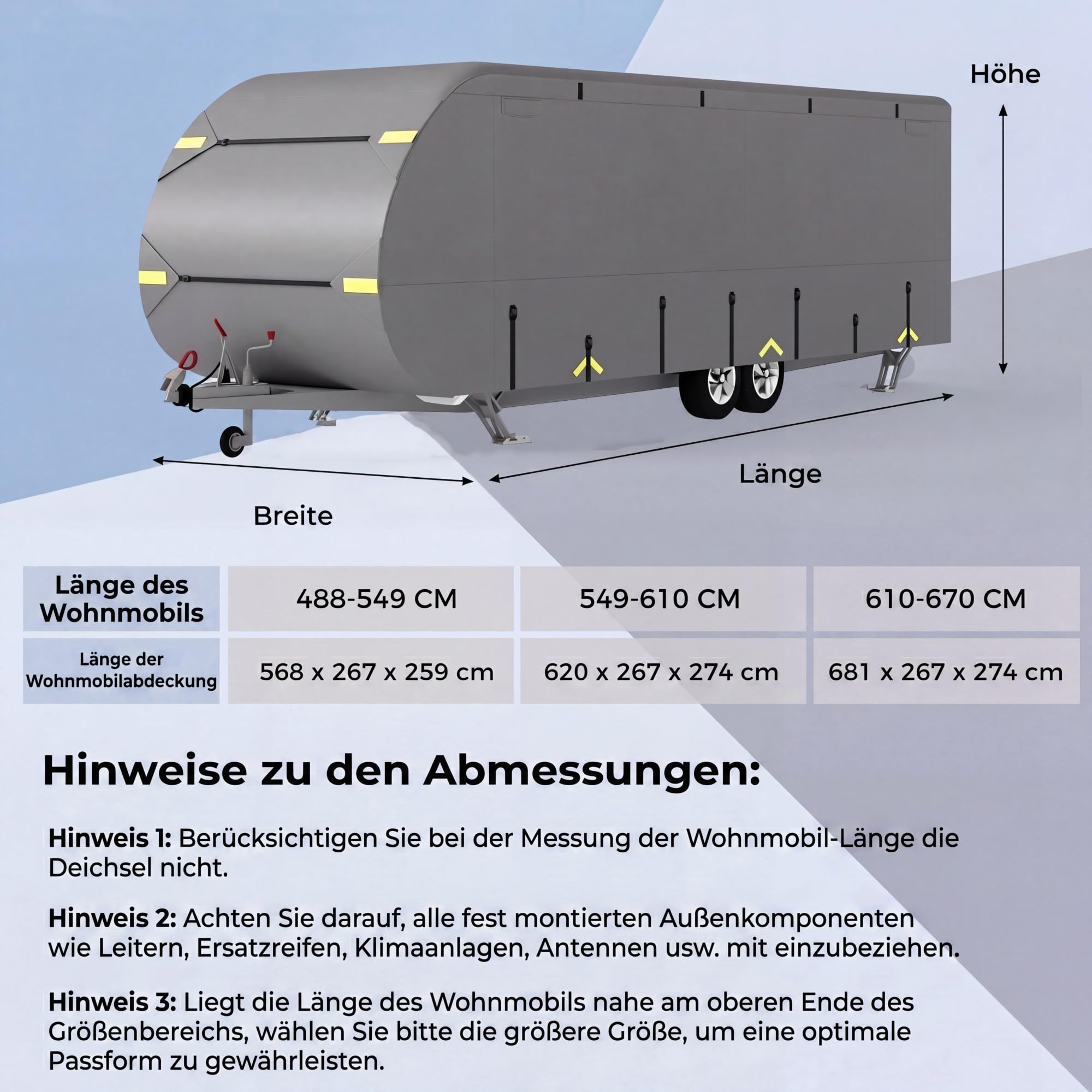 SOARS Wohnwagen Schutzhülle, WohnwagenAbdeckung Wetterfest (524 x 260 cm) | Wohnwagenschutzhülle mit Aufbewahrungstasche, Schutzdach Atmungsaktiv mit 4 Seitentüren & Reflektierenden Streifen