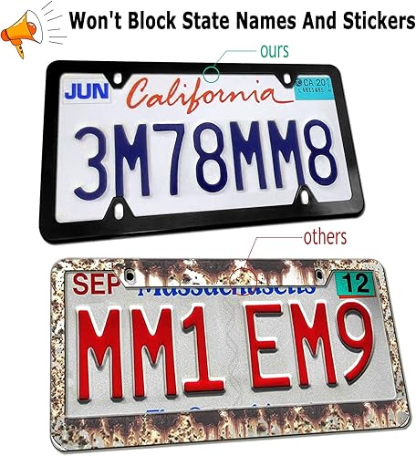 Miniatura 3 de Marcos de matrícula negro mate, marcos de aluminio delanteros y traseros para hombres y mujeres, 2 unidades de 4 agujeros delgados con accesorios de