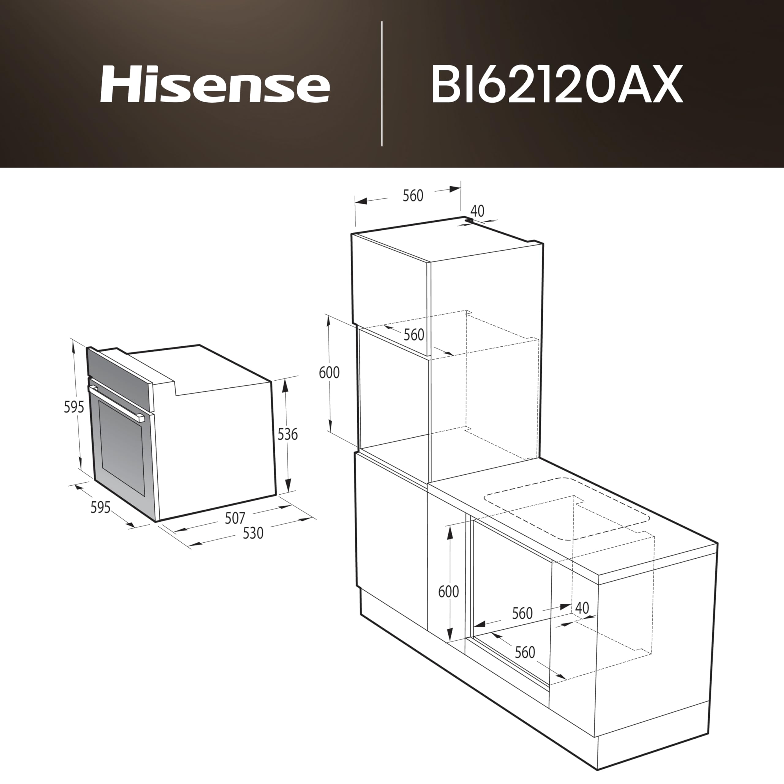 Hisense BI62120AX - Forno multifunzione, 3 manopole Push Pull, cavità 61l, 7 funzioni, AcquaClean, 2 vetri, funzione pizza 250°, classe A