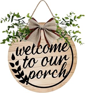 Welcome to Our Porch Sign Farmhouse Coat Rack Front Door Decor Rustic Welcome Sign Wooden Wall Decor Hanging Wooden Decorations With Delicate Bows for Home Porch Wall Doors, 12 X 12 Inches