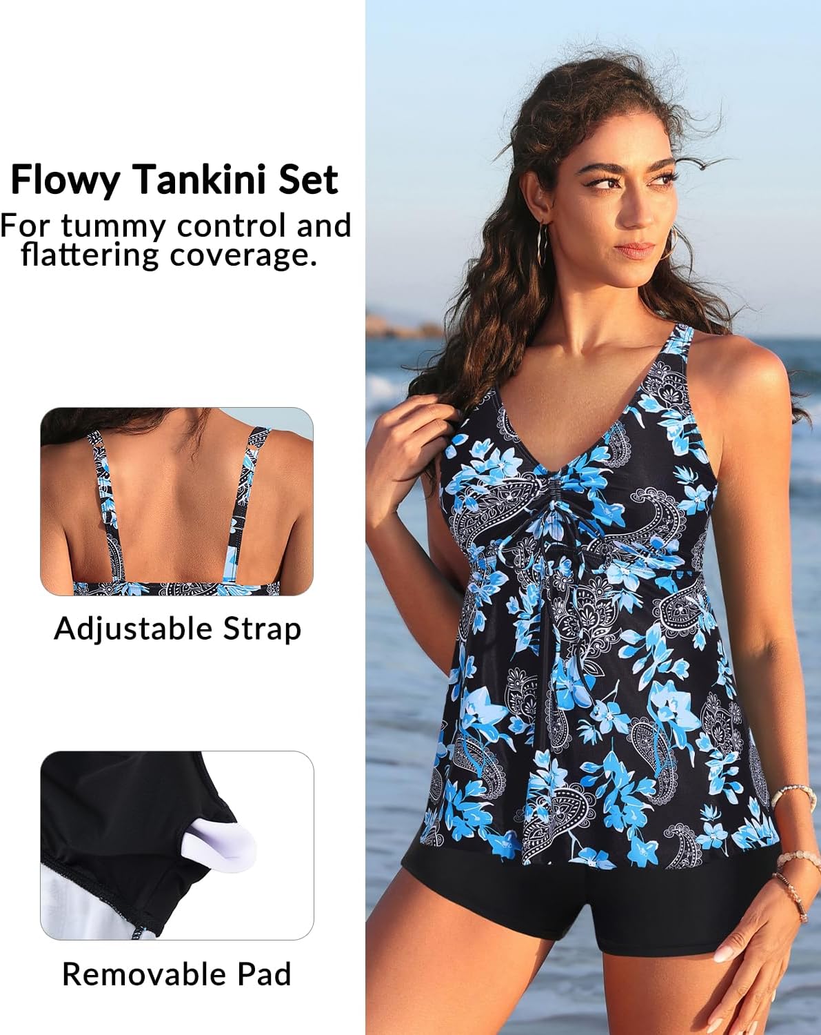 Holipick Two Piece Tankini Swimsuits for Women Tummy Control Bathing Suits Flowy Tankini Top with Boy Shorts - Image 3