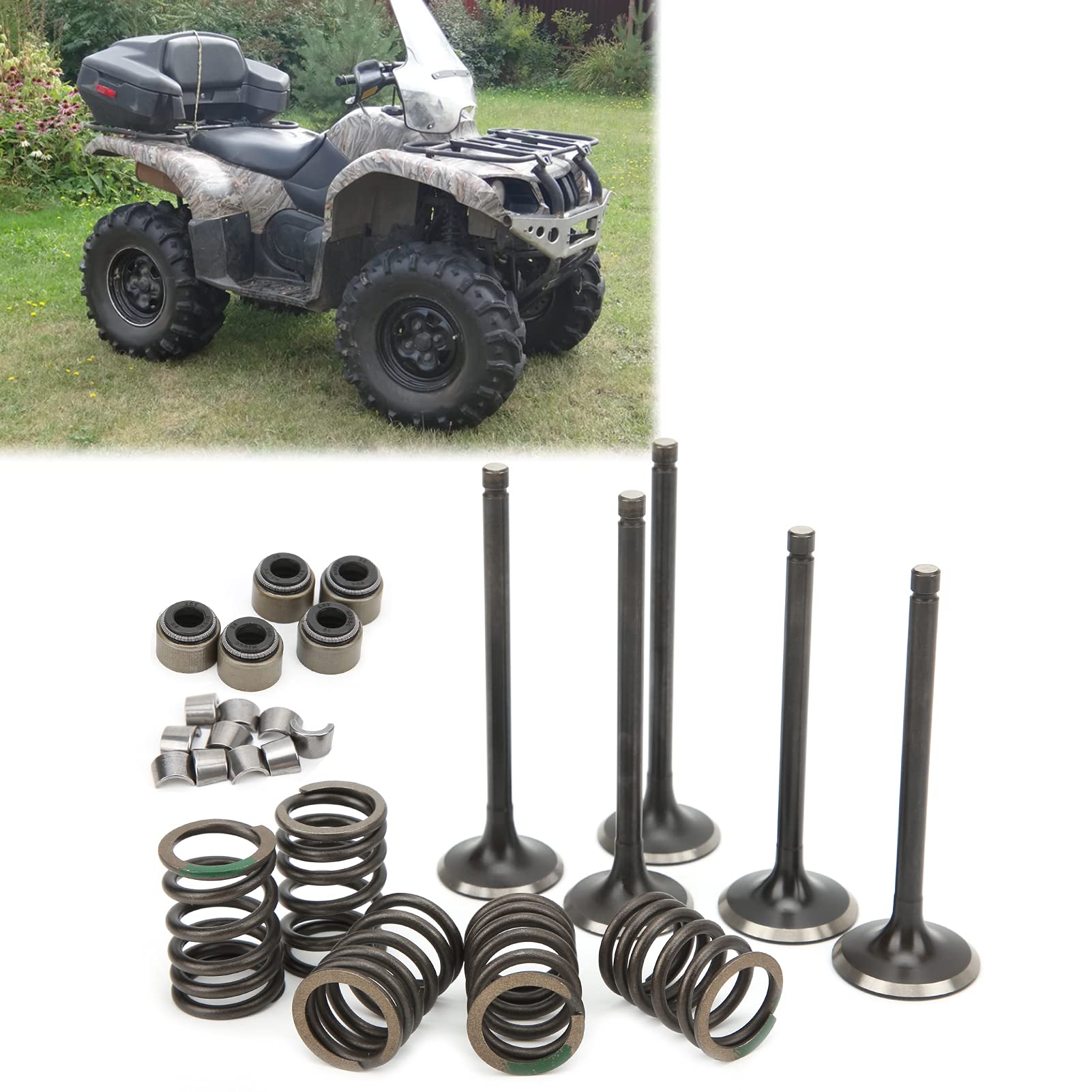 Generic Kit Valvola di Scarico Aspirazione Testata, Durevole e Completo, Ricambio per GRIZZLY 660 YFM660F 4WD 2002-2008, Materiale in Acciaio