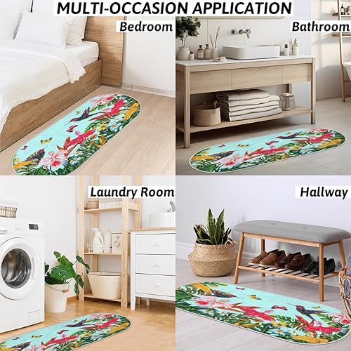 Miniatura 7 de Alfombra ovalada de flores tropicales pequeñas para dormitorio, mesita de noche, colibrí, alfombra de pasillo suave, alfombra moderna y esponjosa