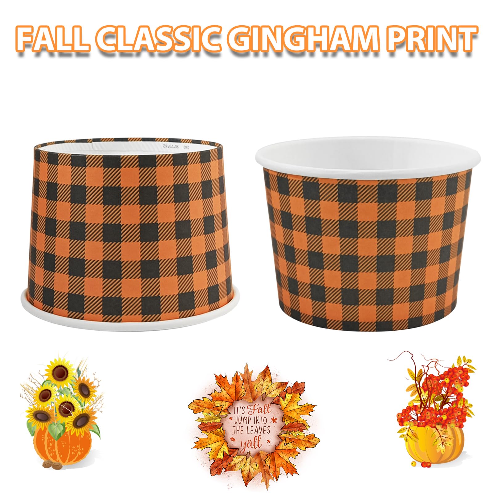 50 Pcs Fall Cups Disposable Fall Paper Bowls Thanksgiving Ice Cream Cups Fall Soup Bowls Fall Paper Cups Fall Snack Bowls