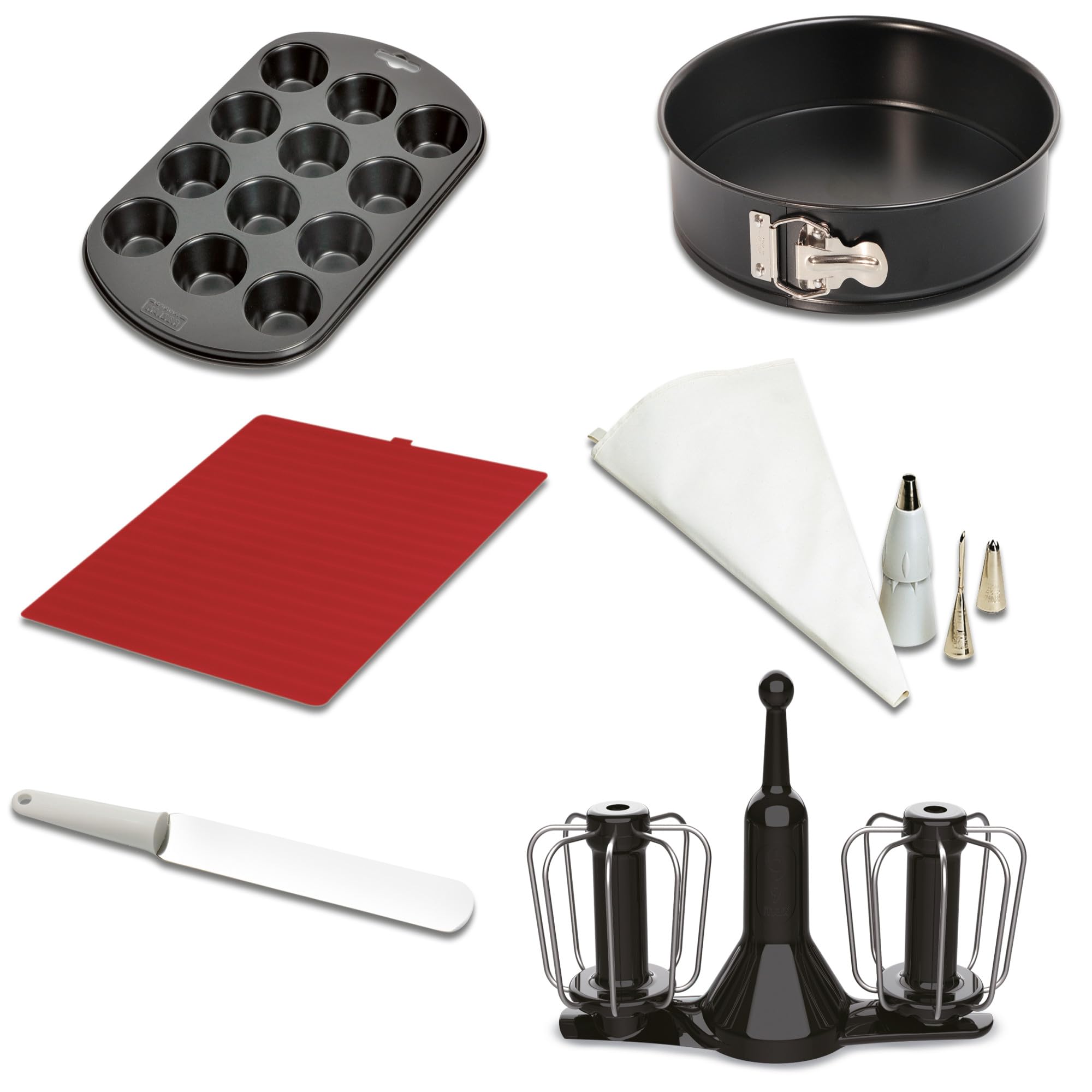 Moulinex XF389010 Kit Pâtisserie pour Robot Cuisine Companion 6 Accessoires Fouet Moules à Manqué et à Muffins Set de Poches à Douilles Tapis Silicone Spatule Flexible